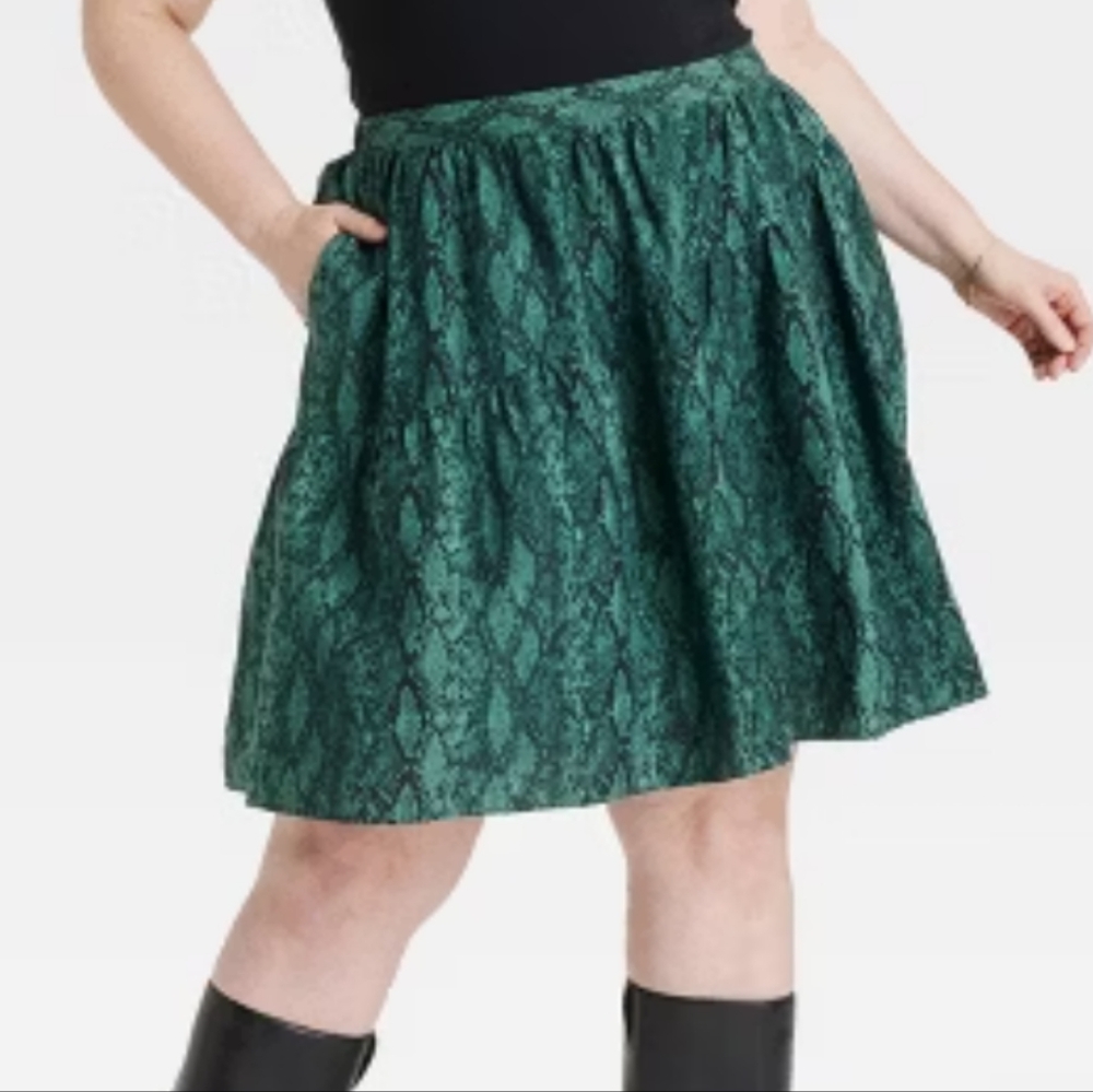 NWT Ava & Viv Green A-Line Knee-Length Skirt 2X